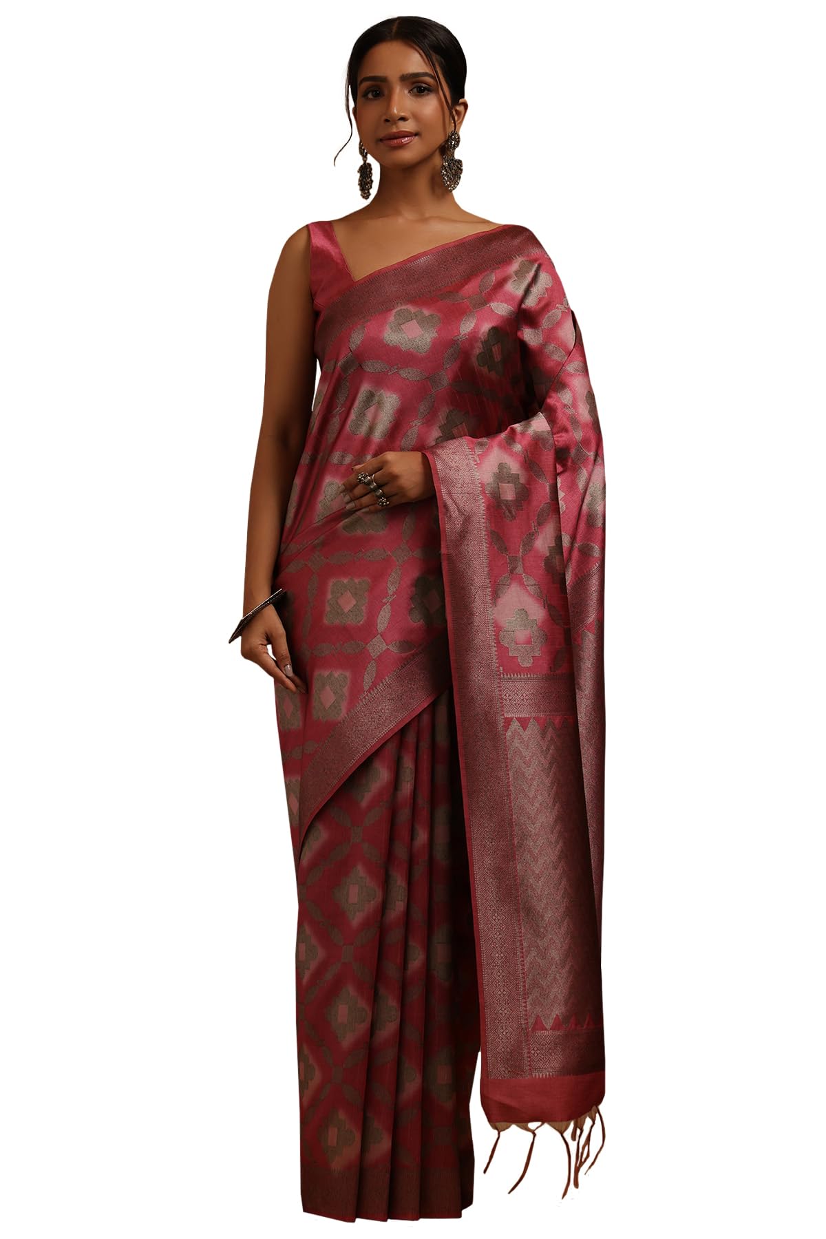Soch Women Tussar Geometric Zari Woven Saree