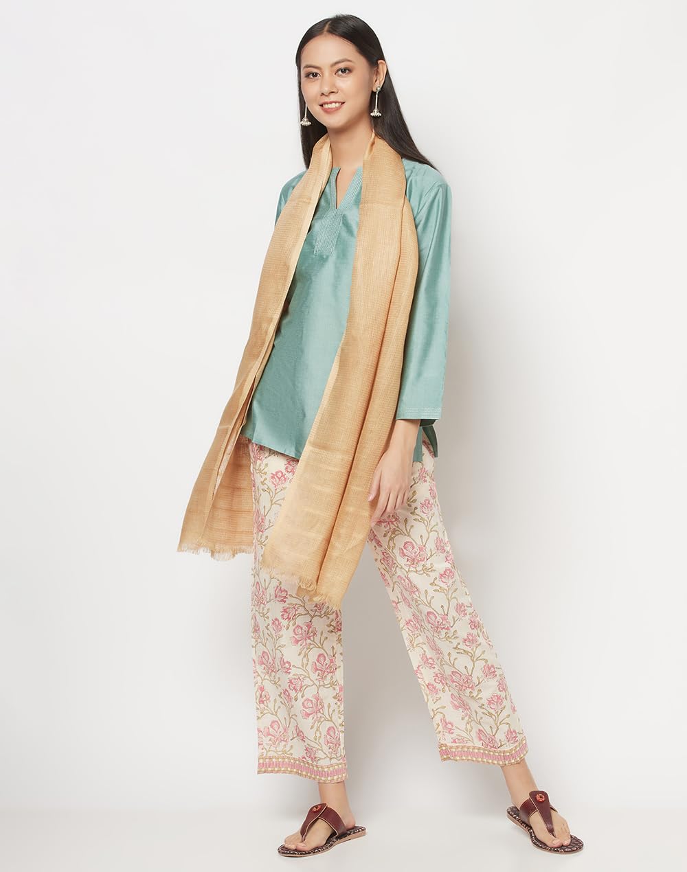 Fabindia Beige Linen Woven Vine Stole | Regular | 1 Dupatta | Everyday | Woven | Free Size | 2064386BEIGE