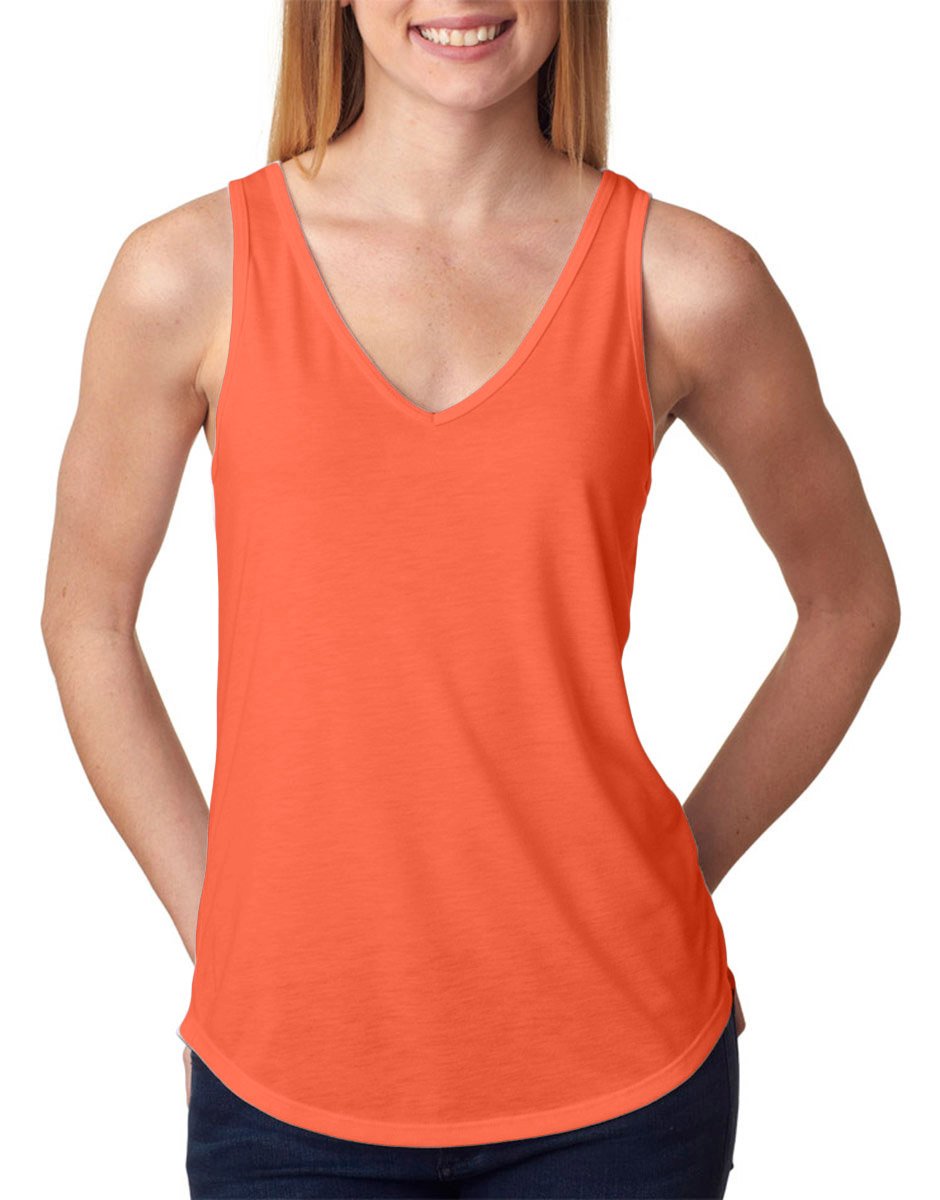 Ladies Flowy V-Neck Tank - cORAL - S(D0102H7K5N6)