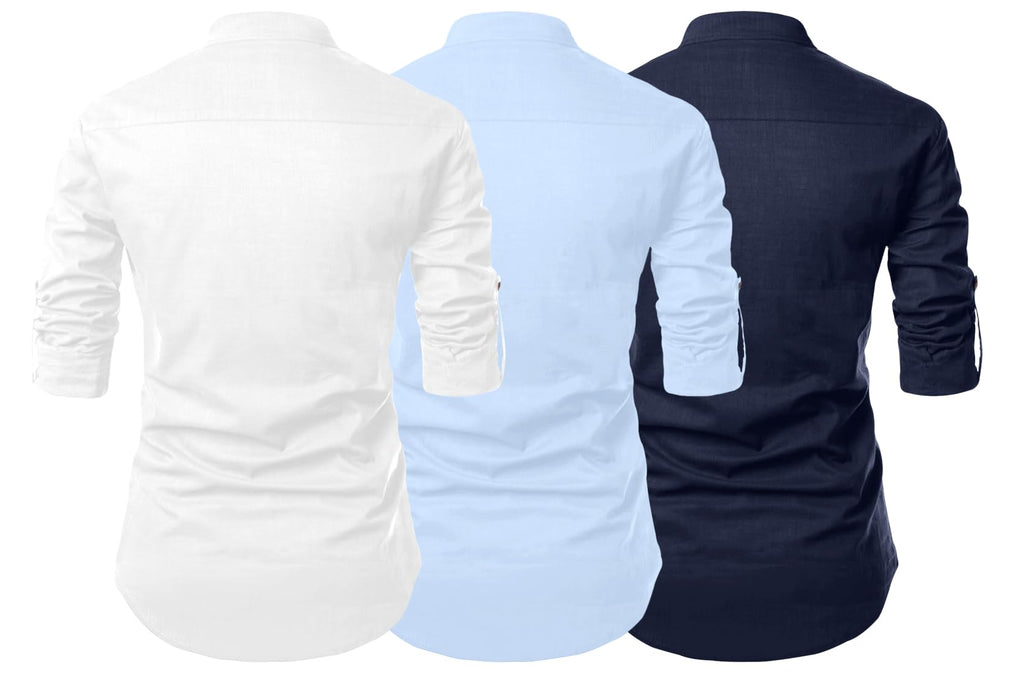 Finivo Fashion Combo Of MenS Cotton Blend Solid Full Sleeve Short Kurta