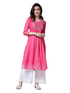 Stylum Women'S Lehariya Printed & Embroidered Georgette Naira Cut Kurta (Townpink36_Pink, S)