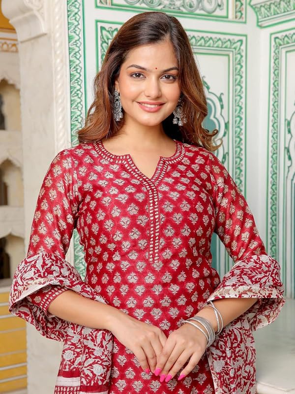 Pinkmint Women Cotton Blend Straight Printed Kurta with Pant