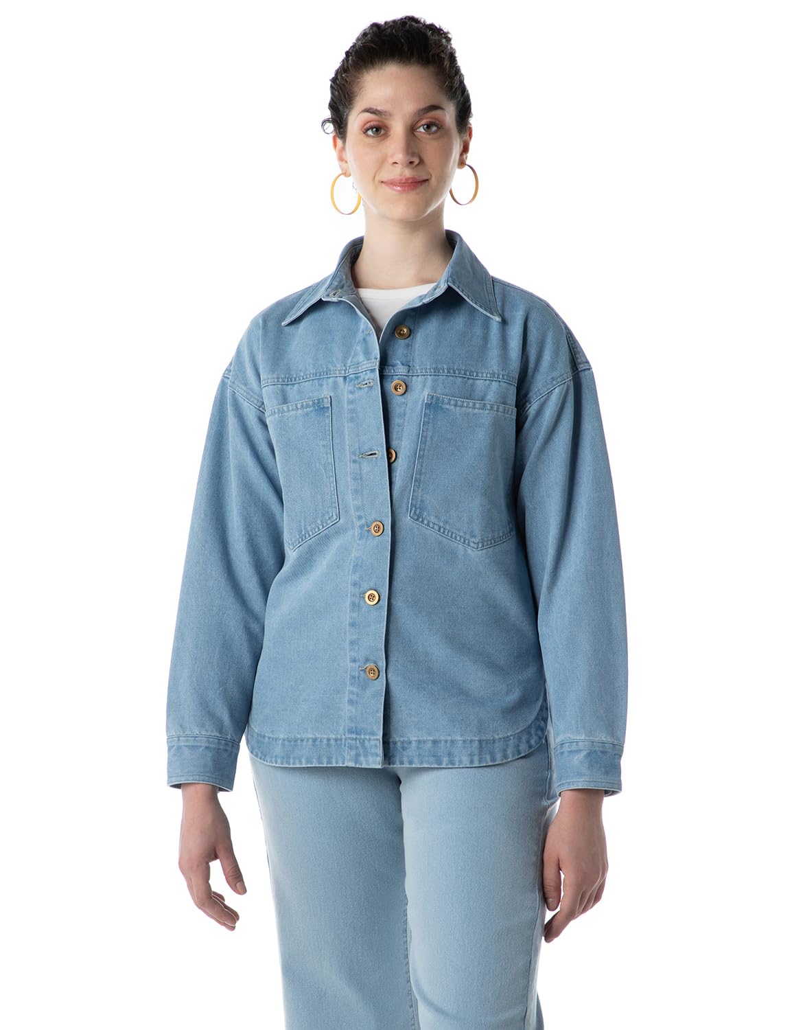 INKD Womens Denim Shacket (INKSS24WSHKT-411_Seaside Slate_XL)