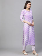 ANNI DESIGNER Womens Cotton Blend Traditional Straight Printed Kurta and Pant Set (Danapa Purple_S_Purple_Small)