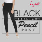 Lyra Cotton Strech Pencil Pant For Women | Mid-Waist | Fashionwear Black