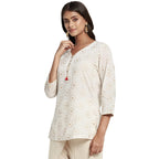Fabindia Women Cotton Hand Block Print Kurta Short Natural