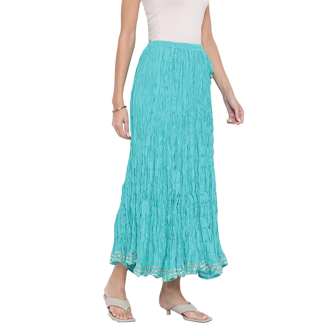 Fabindia Aqua Cotton Mull Drawstring Long Skirt
