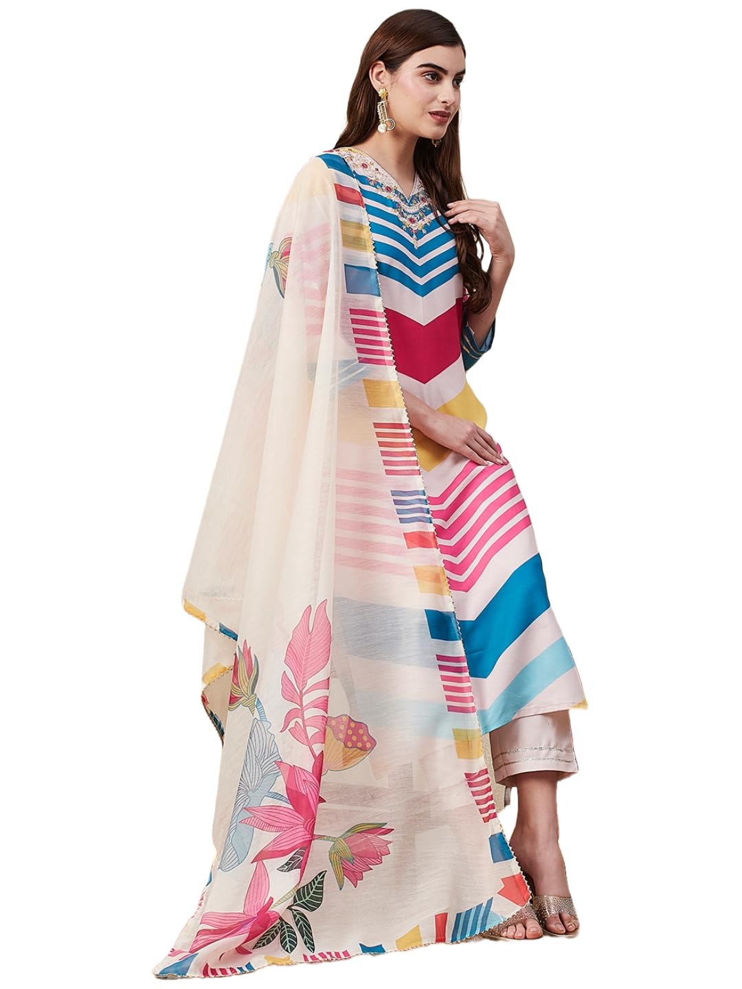 ANNI DESIGNER Womens Cotton Blend Straight Printed Kurta with Pant & Dupatta (Dhimi Pink-NRE_M_Pink_Medium)