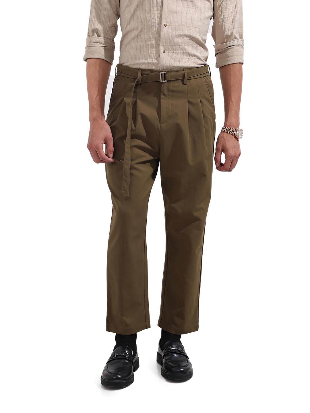 The Indian Garage Co Mens Relaxed Fit Mid-Rise Textured Gurkha Sweater
