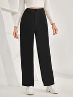 Toochki Loose Women High Rise Full Length Wide Leg Formal Trousers Black