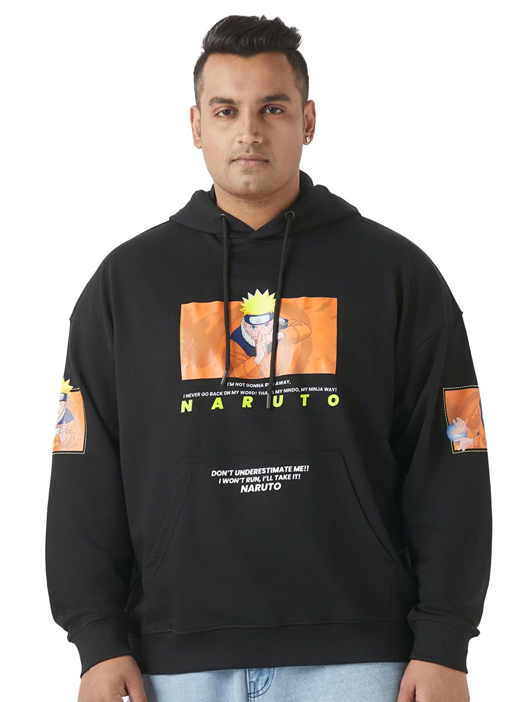 Bewakoof Heavy Duty 1.0 Mens Graphic Print Oversized Fit Full Sleeve Hooded Poly Cotton Plus Size Hoodies_644535_Black_5XL