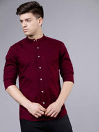 Rebelify MenS Cotton Blend Maroon Regular Fit And Button Down Long Sleeve Mandarian Neck Chinese Collard S To Xl Size Shirt. (P
