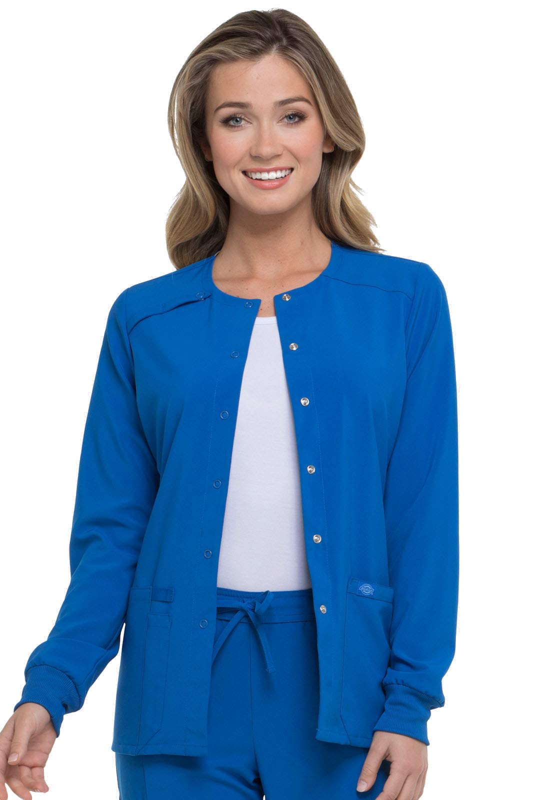 Dickies Scrub Jackets For Woman Snap Front Warm-up Jacket With 2 Pockets Plus Size - DK305, 5XL, Royal