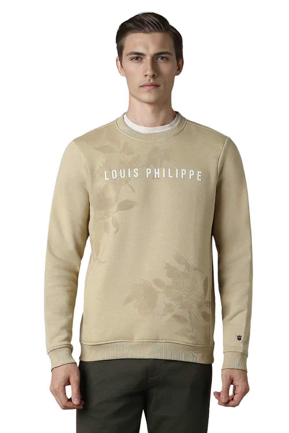 Louis Philippe MenS Polycotton Round Neck Sweatshirt (Lystcrgp703698_Beige