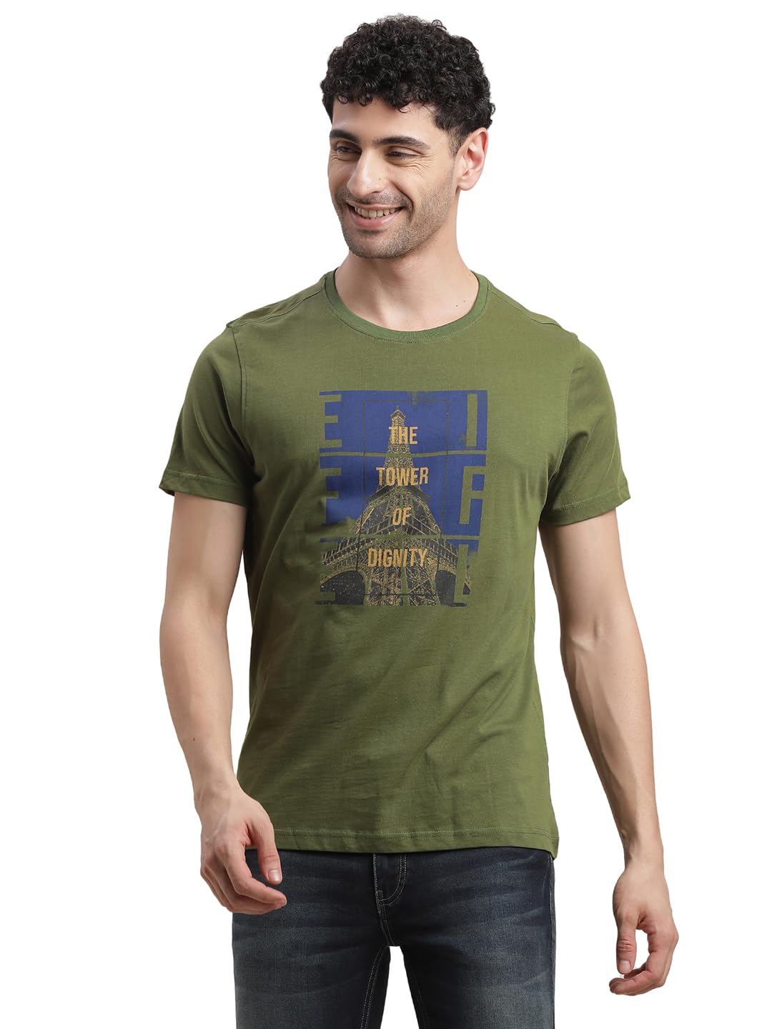 Turtle Men 100% Cotton Green Chest Print Round Neck T-Shirt
