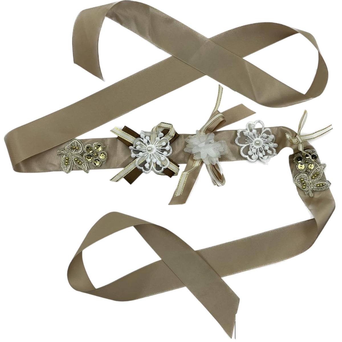 Ani Accessories 1.75 Meter Handmade Satin Beige Belt Beads Flower For Standard Fit Ladies Belt For Saree Girls Jeans 1.5