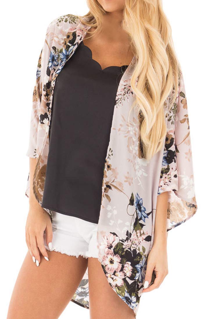 FINOCEANS Women Open Front Short Sleeve Cardigans Blouse Medium Pale Mauve