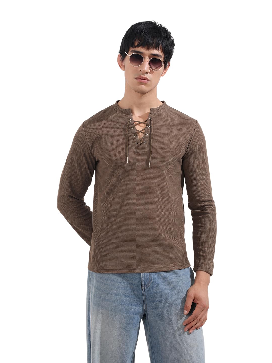 The Indian Garage Co Mens Regular Fit Textured Full Sleeves V Neck Sweater