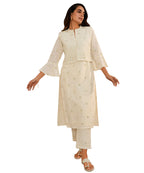 Libas Womens Embroidered Cotton Straight Kurta With Trousers And Dupatta