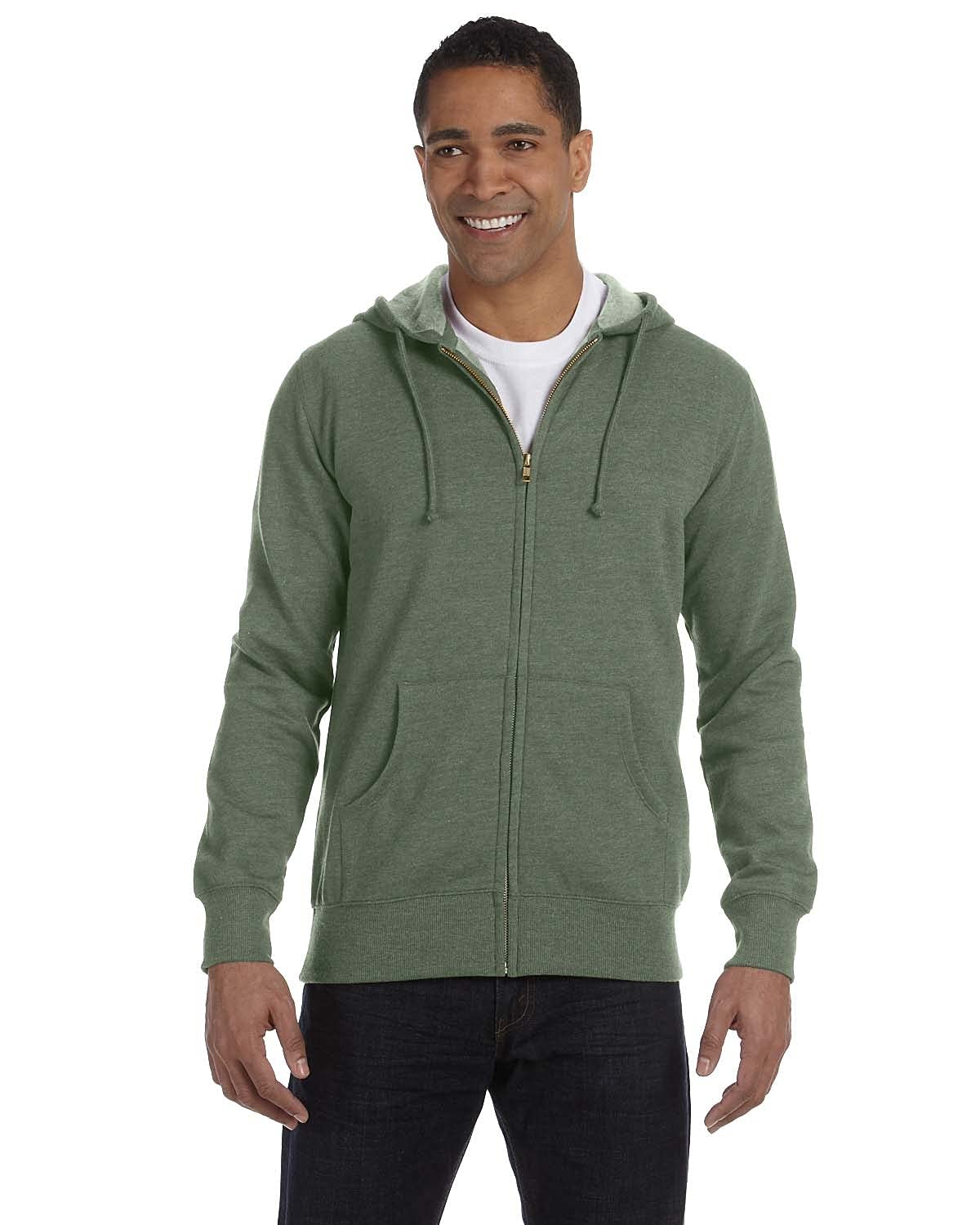 Mens OrganicRecycled Heathered Full-Zip Hooded Sweatshirt - BERRY - S(D0102H7ZL9T)
