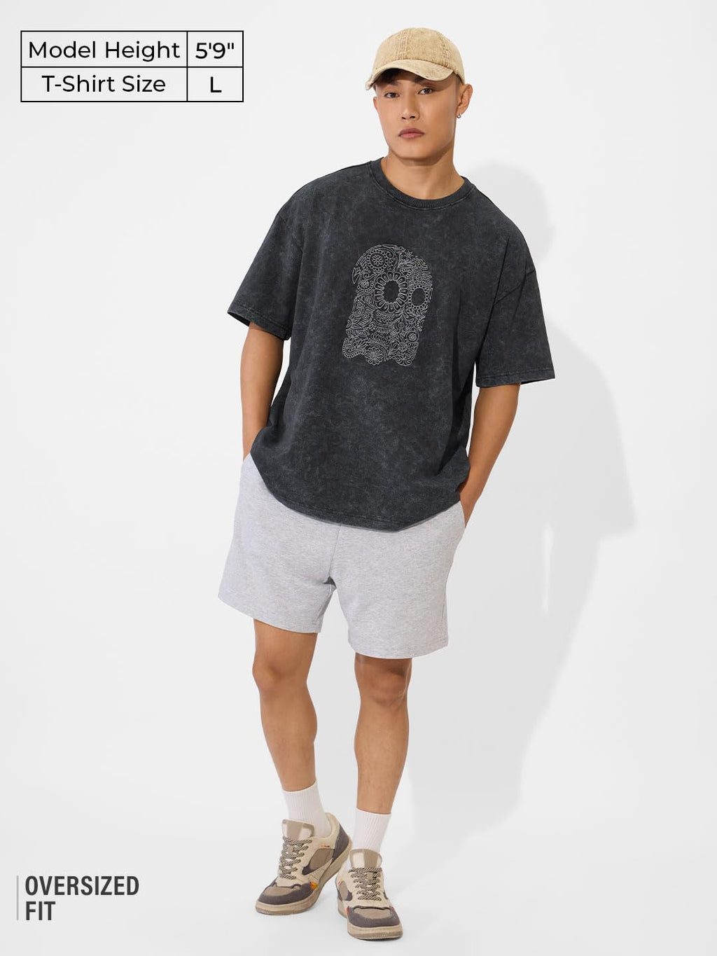 The Souled Store Flora (Acid Wash) Oversized T-Shirt for Men Boys Cotton Casual Half Sleeves Baggy Loose Fit Drop Shoulder Round