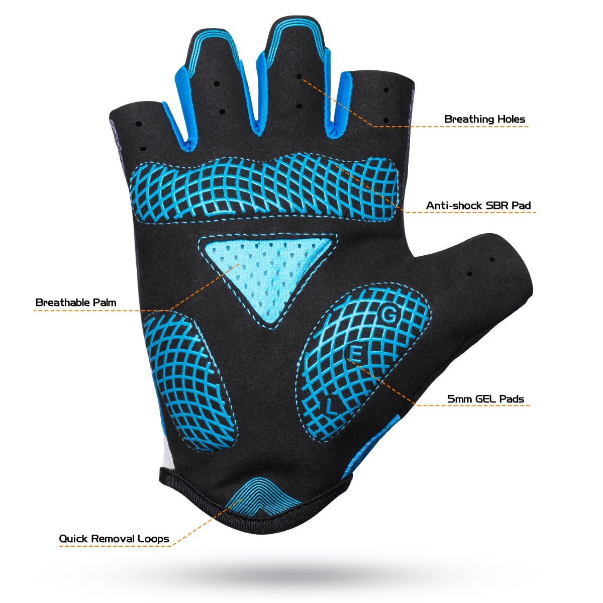 VMFTS Cycling Gloves Gel Pading Fingerless Sporting Glove for Weightlifting Racing Biking Climbing Parkour Running,Blue Medium