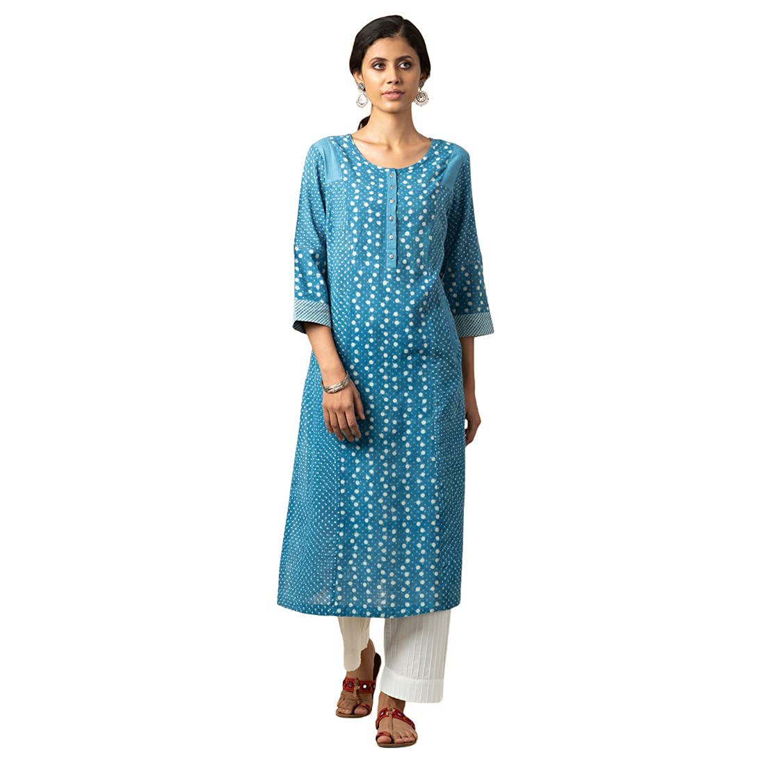 Fabindia Women Slub Printed Long Kurta Cotton_Xs Indigo