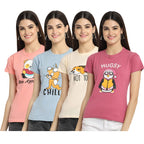 Preneum Womens Cotton Regular Fit Latest Graphic Stylish Printed Short Sleeves Casual T-Shirt || Trending & Style (Pack 4), Pin