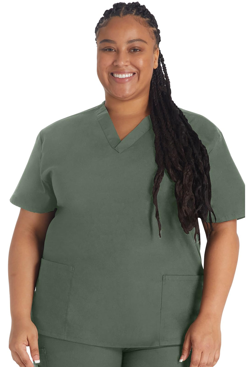 Dickies Women's EDS Signature Scrubs 86706 Missy Fit V-Neck Top, Olive, Medium