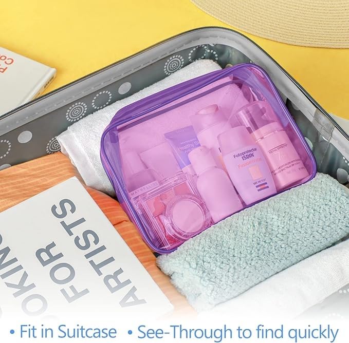 PACKISM Clear Makeup Bags, 2 Pack Clear Toiletry Bags with Zipper, Water-resistant Clear Cosmetic Bags Fit Travel Essentials, Ca