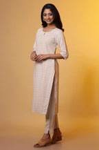 Aurelia WomenS Cotton Blend Checkered Regular Kurta (24Fea15220_Beige