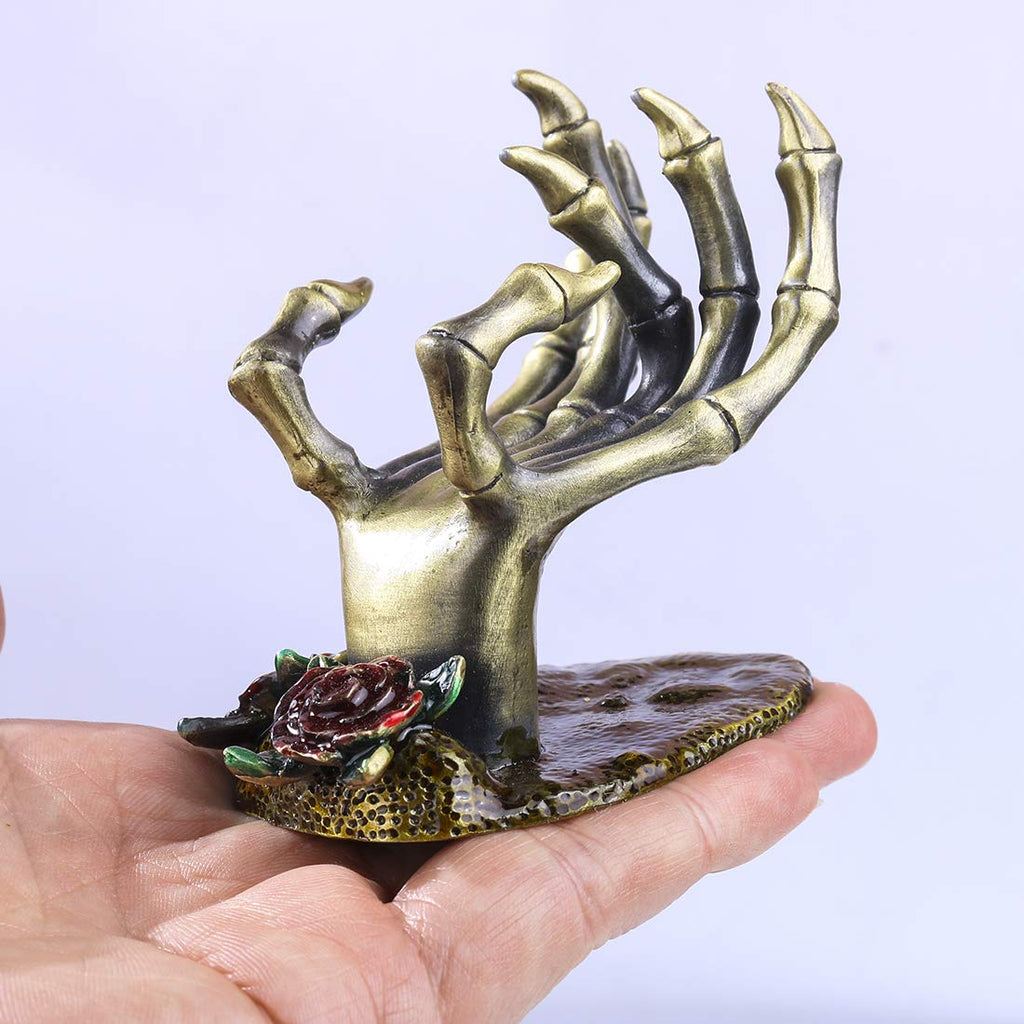 YU FENG Gothic Rose Skeleton Hand Jewelry Holder for Halloween Decor Rings Necklaces and Jewellery Accessories Hand Form Display