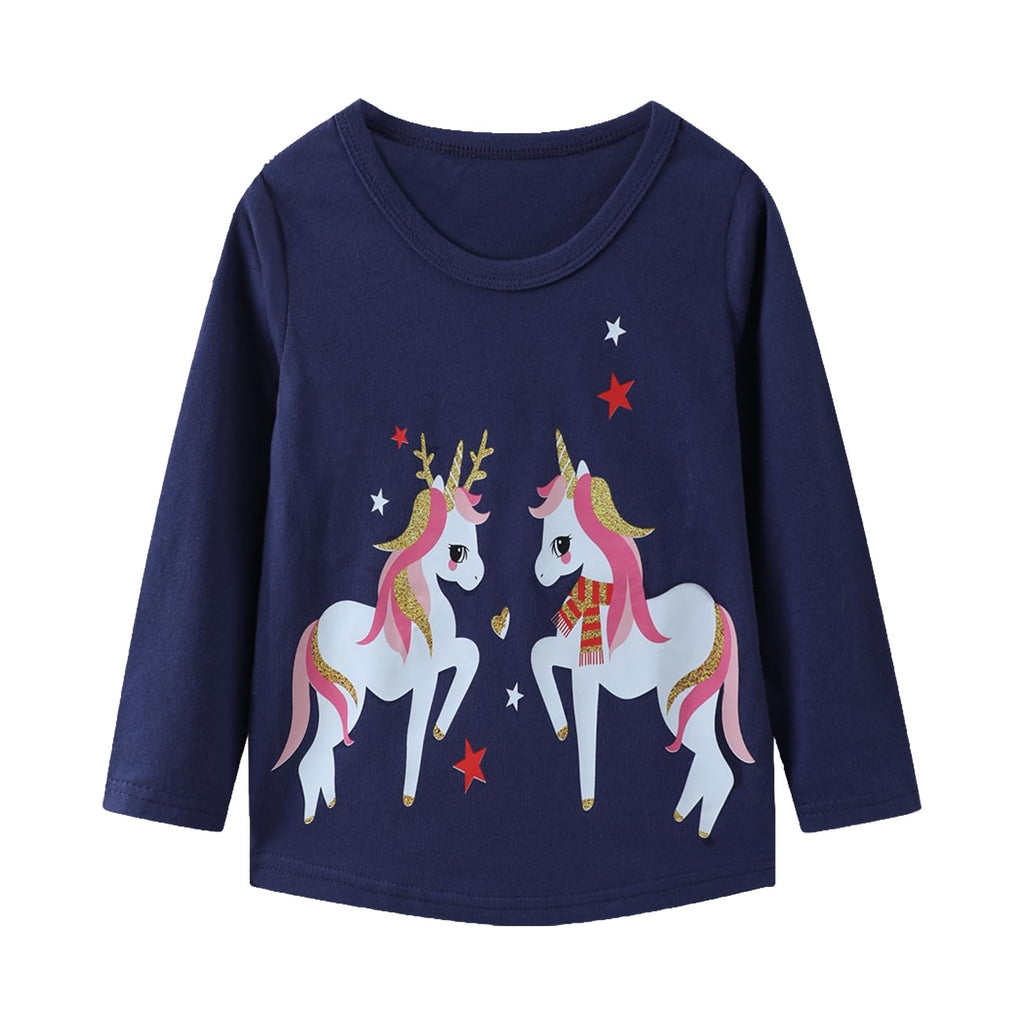 Baby Girl Long Sleeve T-Shirts Unicorn Christmas ELK Graphic Winter Cotton Casual Crewneck Tunic Tops Tee Shirts Sets 3 Pack 12M