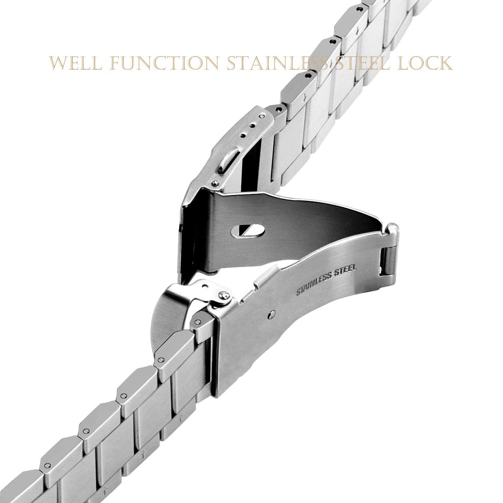 Kai Tian Stainless Steel Watch Band 20mm Brushed & Polished Finish Watch Strap Replacement Bracelet with Fold Over Clasp Double