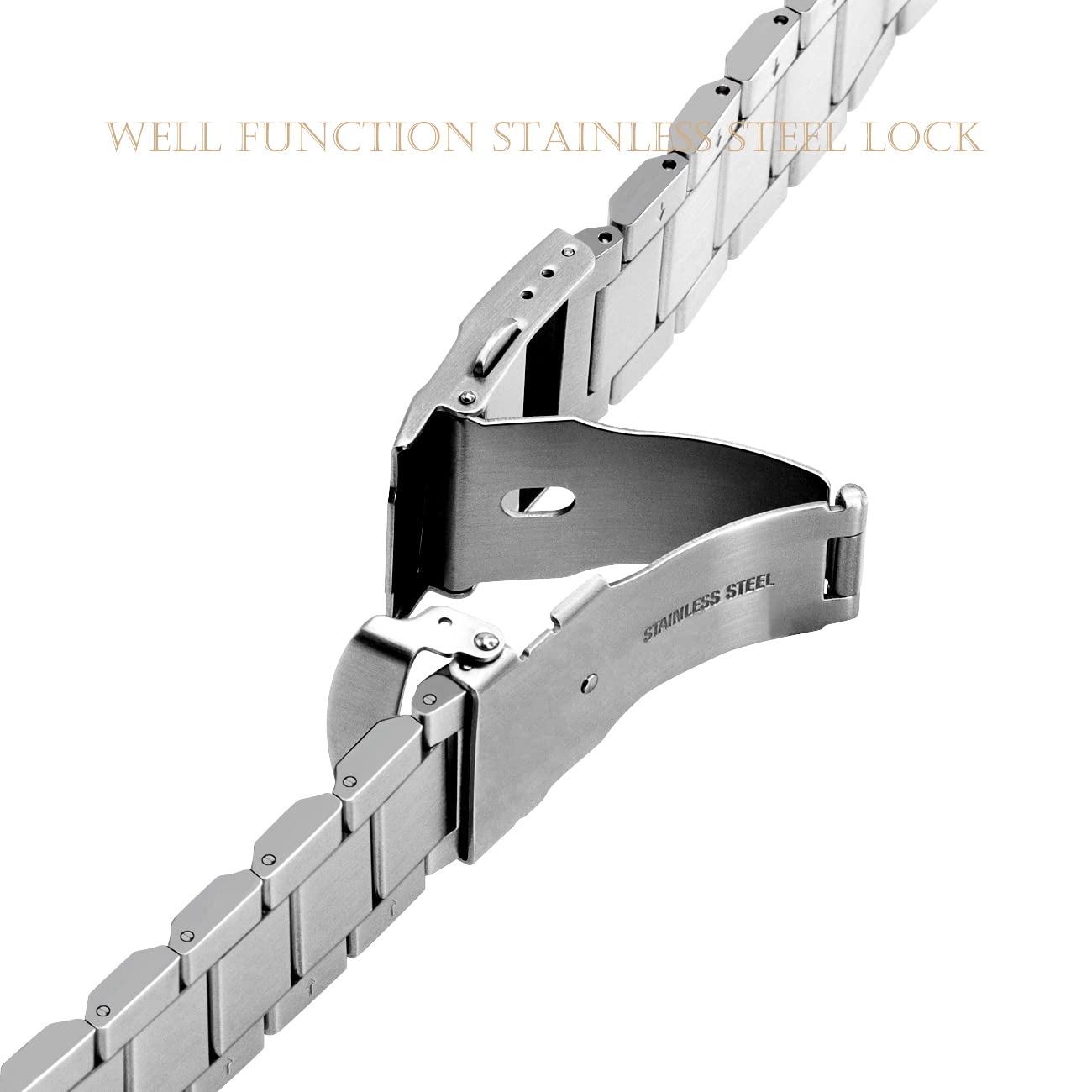 Kai Tian Stainless Steel Watch Band 20mm Brushed & Polished Finish Watch Strap Replacement Bracelet with Fold Over Clasp Double