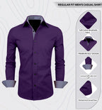 Zombom MenS Solid Cotton Blend Regular Fit Spread Collar & Full Sleeves Casual Lightweight Comfortable Shirt Purple