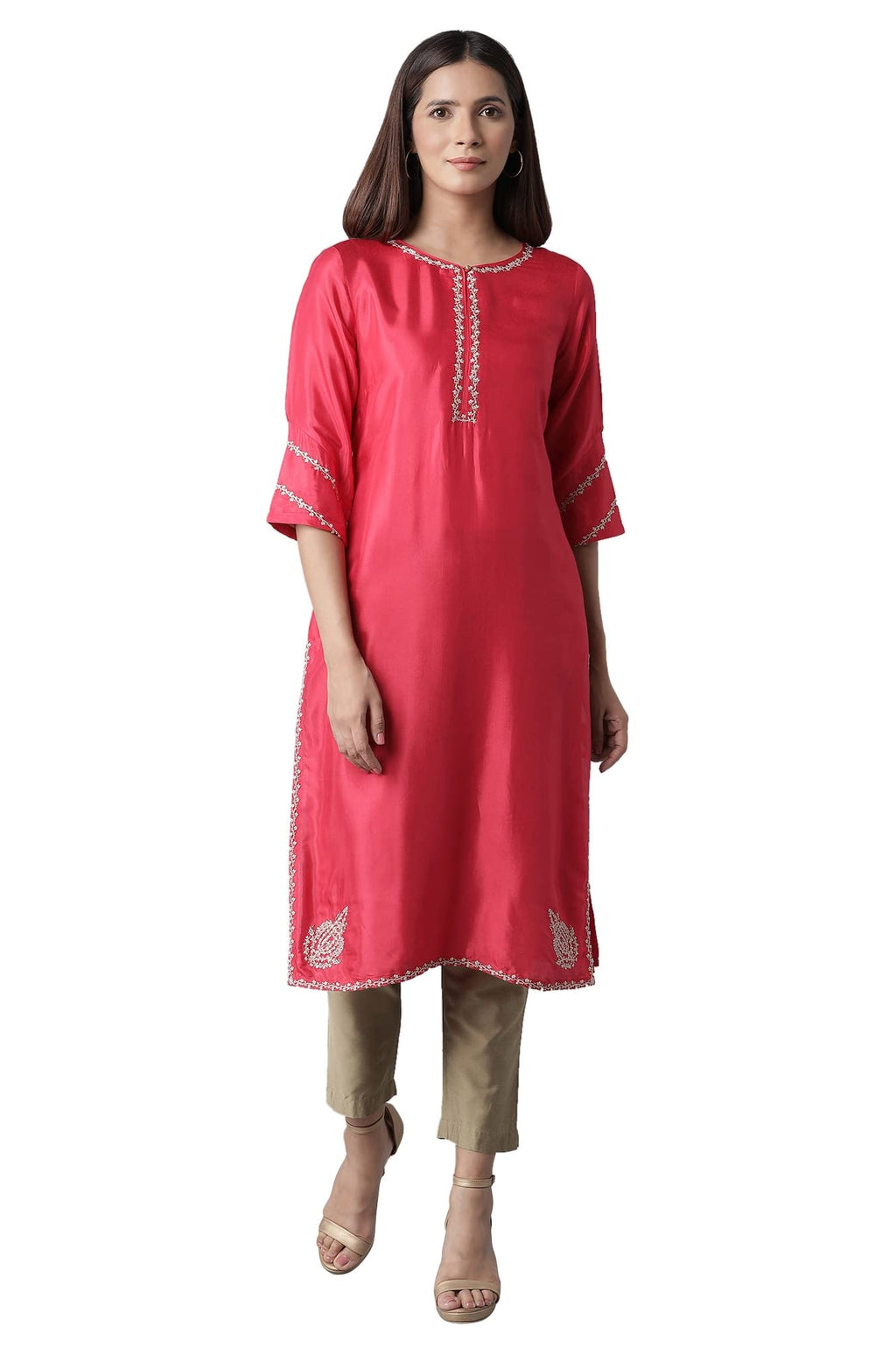 W For Woman Women'S Viscose Regular Kurta (21Auw16289-216124_Rasberry Red_6)