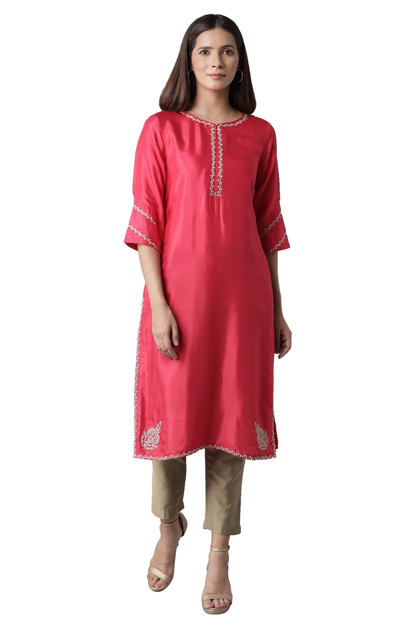W For Woman Women'S Viscose Regular Kurta (21Auw16289-216124_Rasberry Red_6)