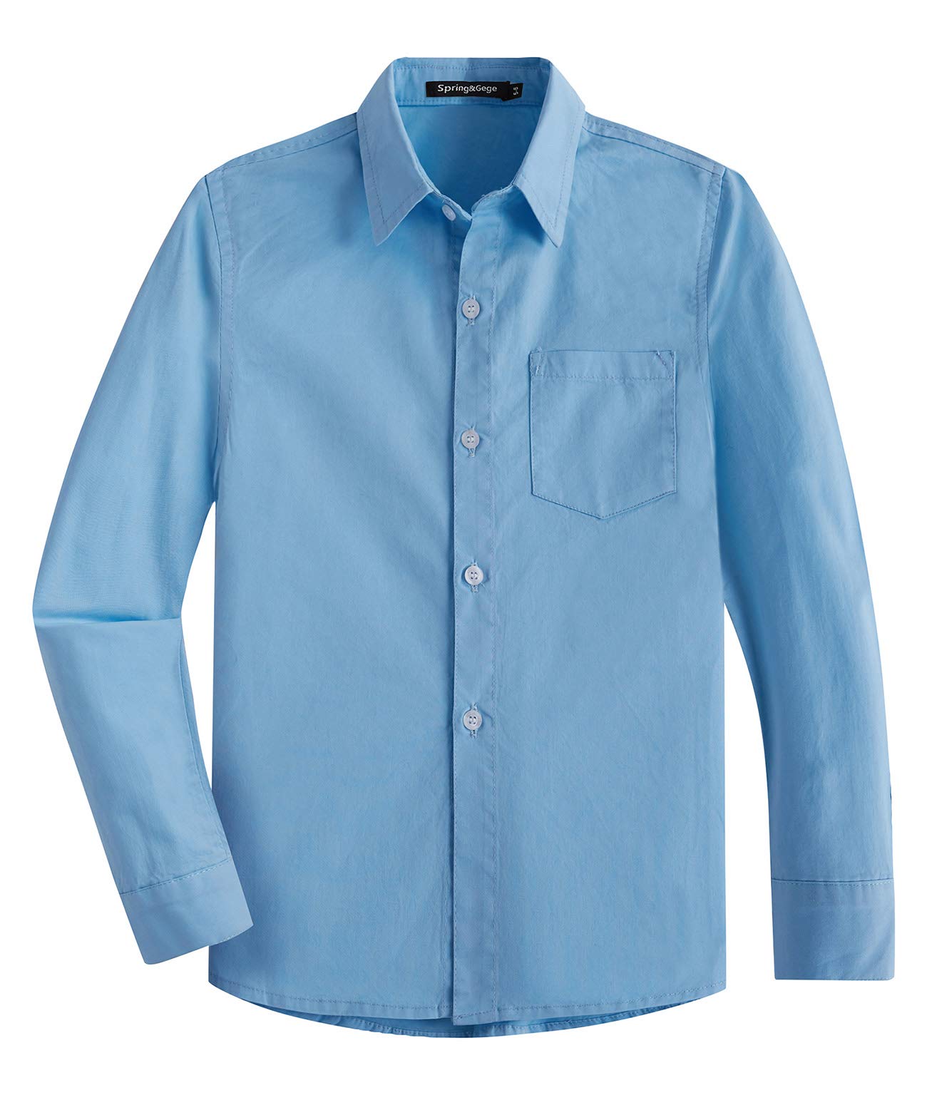Spring&Gege Boys' Long Sleeve Dress Shirts Formal Uniform Woven Solid, Blue, 13-14 Years