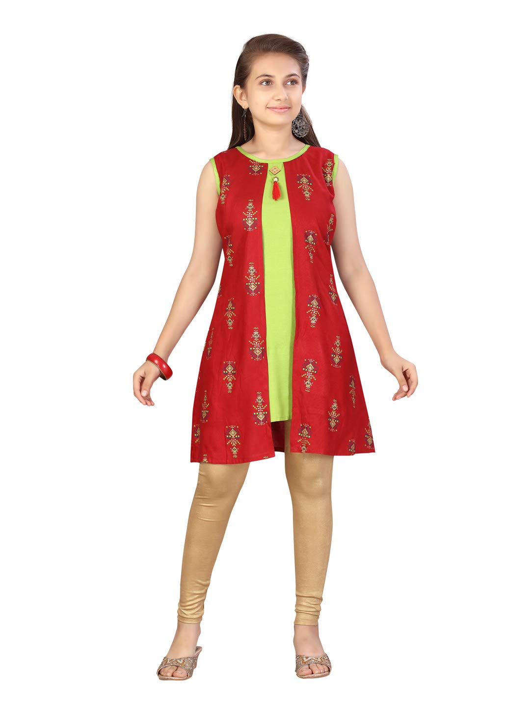 Aarika Girls Cotton Regular Tunic Shirt (KURTI-A-3_Red_38)