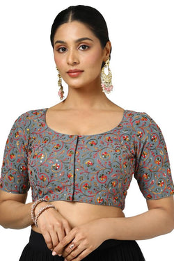Soch Womens Grey Georgette Embroidered Blouse with Sequins