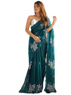 Satrani Womens Sequins Embroidery Chiffon Saree (3997S121N_Dark Green)