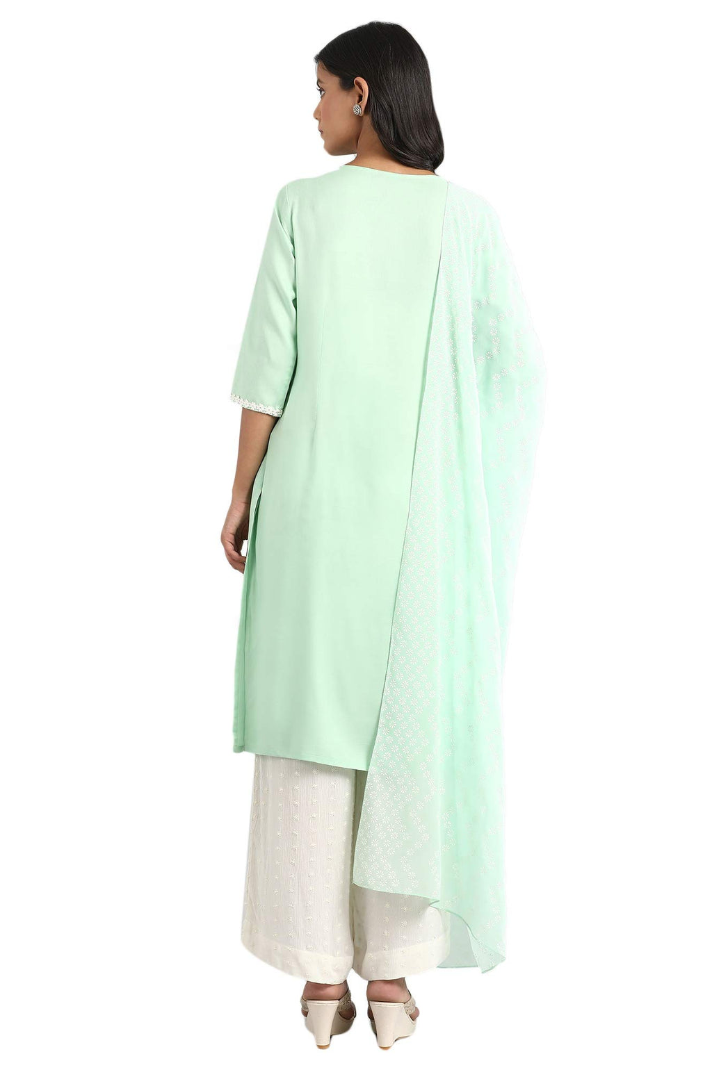 Aurelia Women'S Viscose Regular Round Neck Embroidery Kurta Set