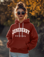 Juneberry Fleece Oversized Baggy Fit Hooded Sweatshirt Drop Shoulder Typographic Logo Printed Full Sleeve Hoodie For Women (Os_H
