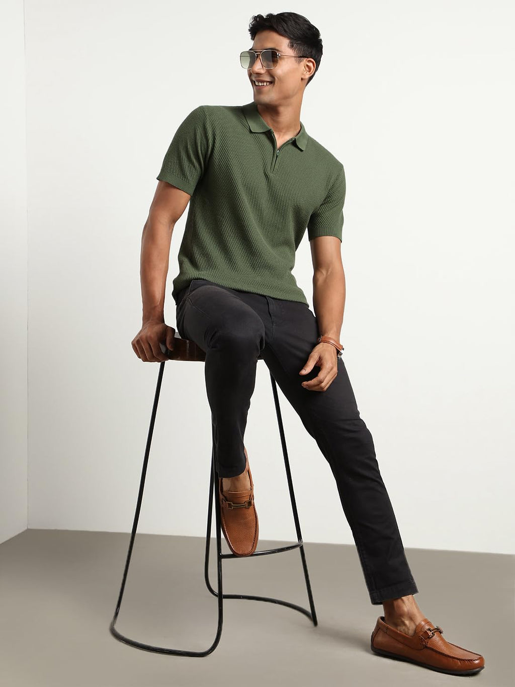 Nobero MenS Self Design Regular Fit Polo Shirt (1M-Twpo-R0014_Olive Green