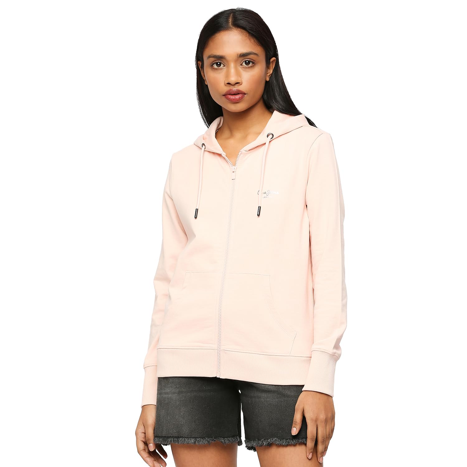 Pepe Jeans WomenS Cotton Hooded Neck Sweatshirt (Pl581404_Soft Pink