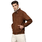Campus Sutra Men Brown Suede Windcheater Outdoor Bomber Jacket