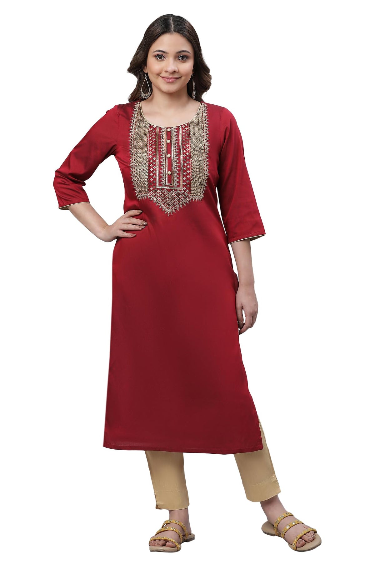 Aurelia WomenS Red Solid Solid Viscose Poly Straight Kurta_23Aua14762-704678_Xxl