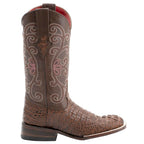 Ferrini 9039323100B Ladies Print Caiman Square Toe Sport Rust- Chocolate Boots 10B