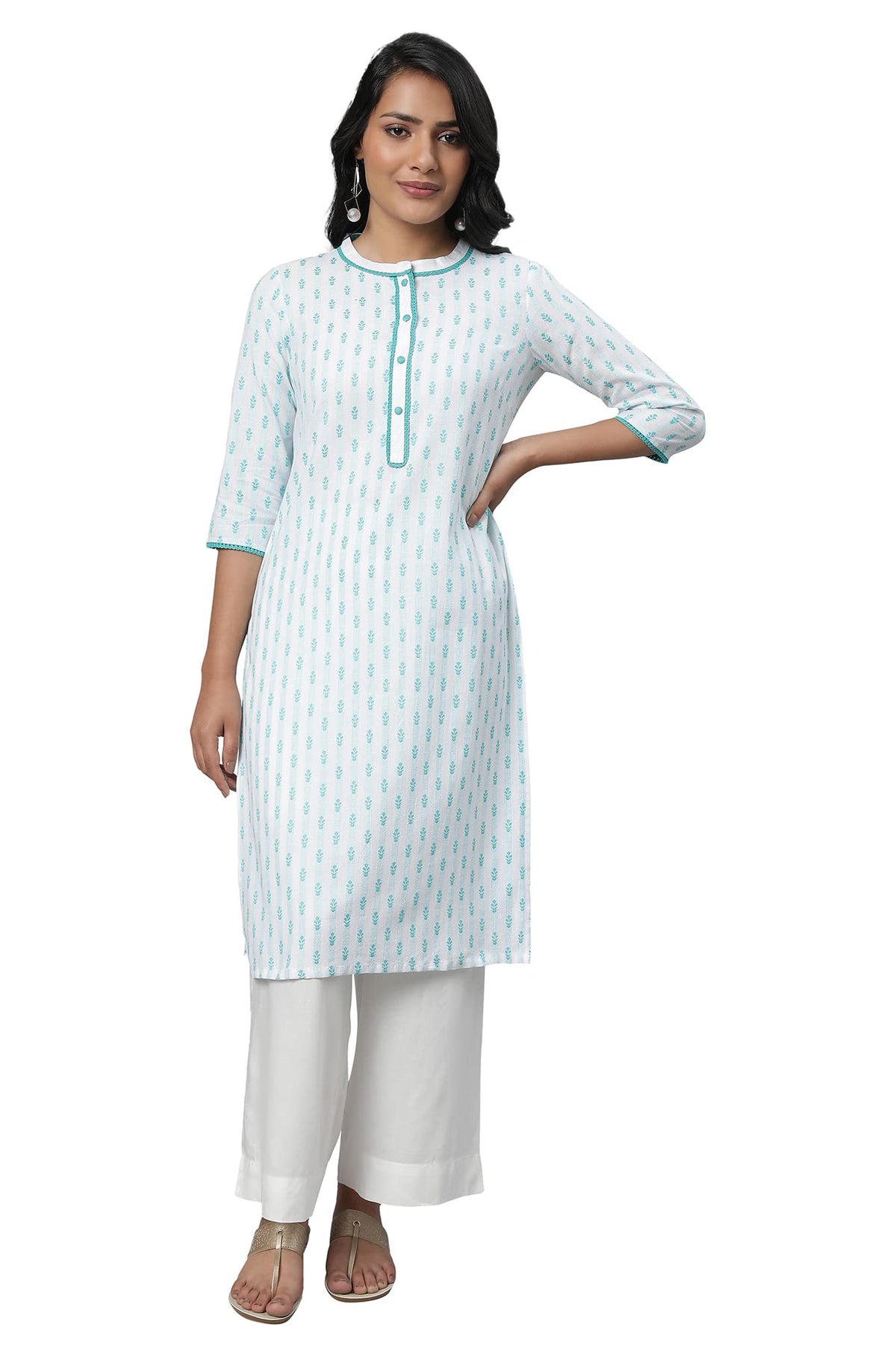 Aurelia WomenS Cotton Floral Regular Kurta (23Fea13796P-703842_Blue